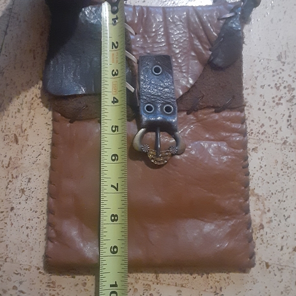 Vintage Boho Brown Genuine Leather Crossbody Purse/ Bag- Size Small - Picture 12 of 12